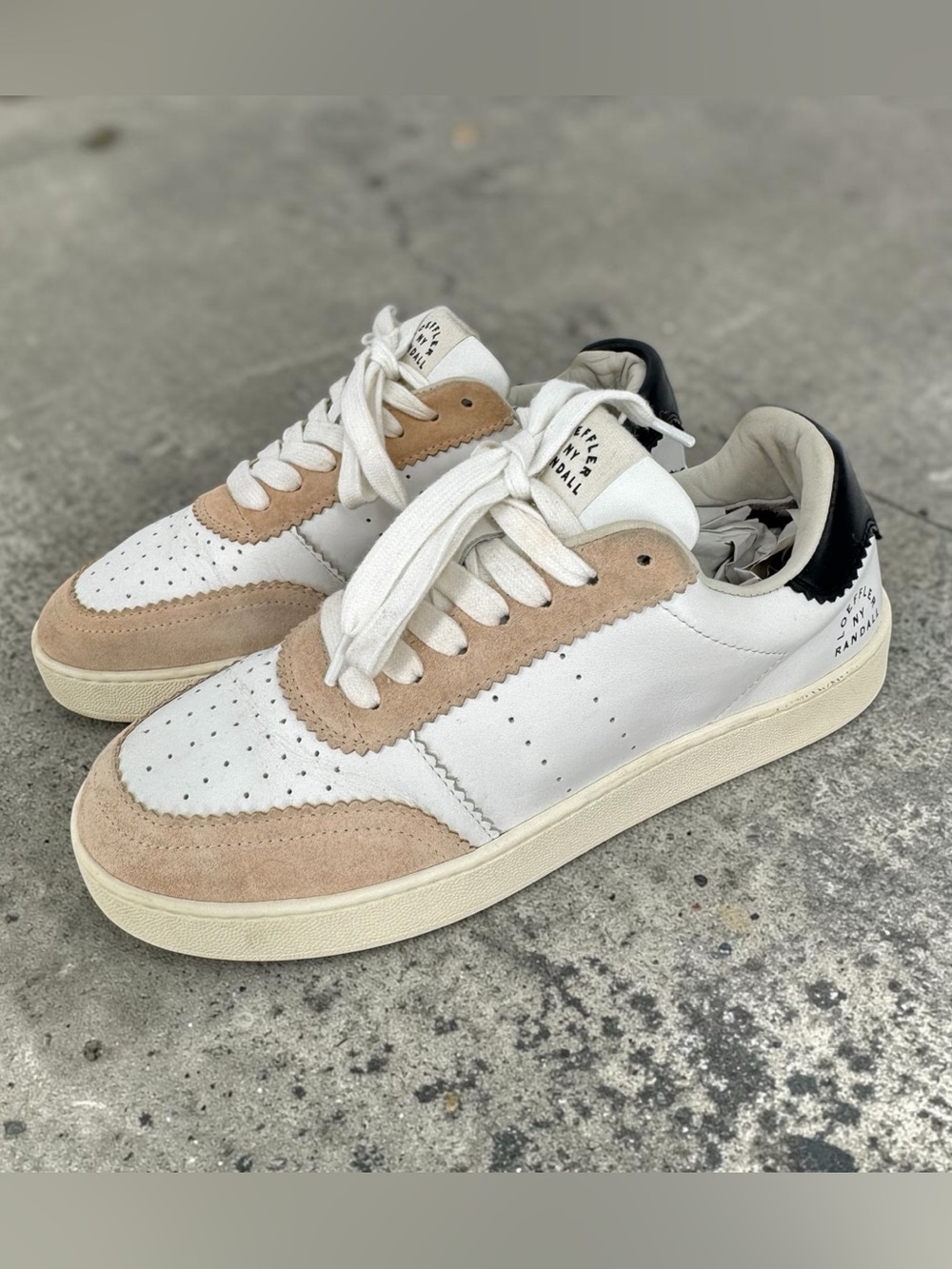 Loeffler Randall Women’s Keeley White Leather Blush Suede Trim Sneakers
